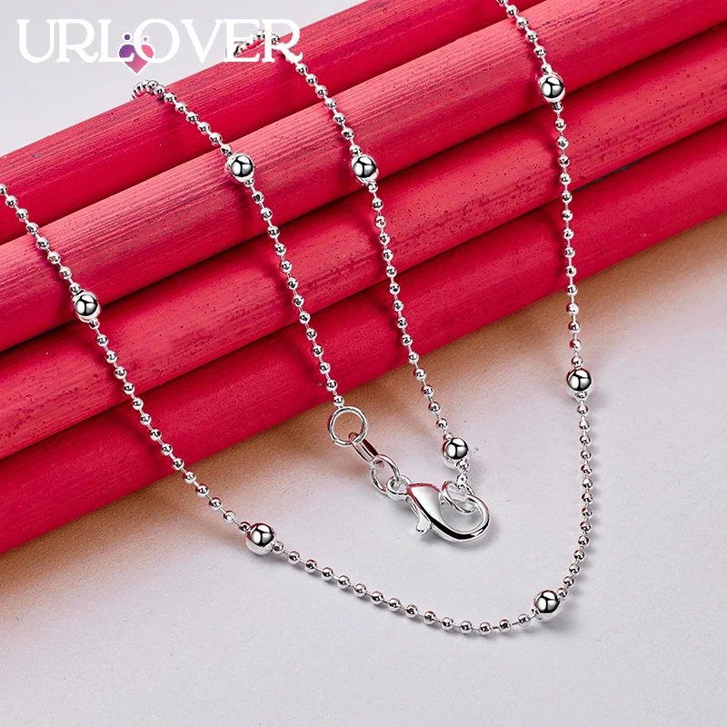 URLOVER 925 Sterling Silver 16/18/20/22/24 Inch Smooth Beads Bamboo Necklace For Women Chain Engagement Wedding Fashion Jewelry