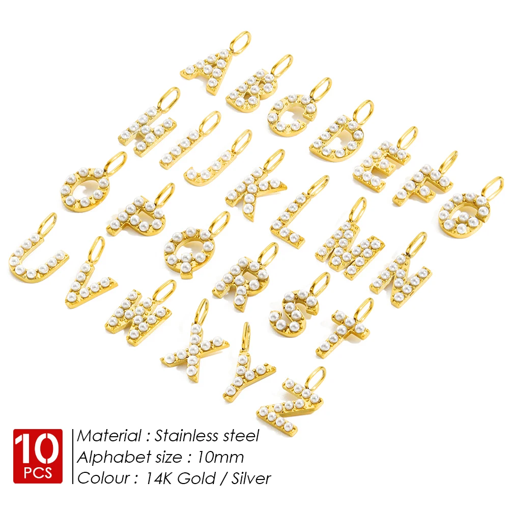 eManco10PCS  Initials Alphabet Accessories for Name Custom Necklaces Trend Women's Jewelry Wholesale Faux Pearls Stainless Steel