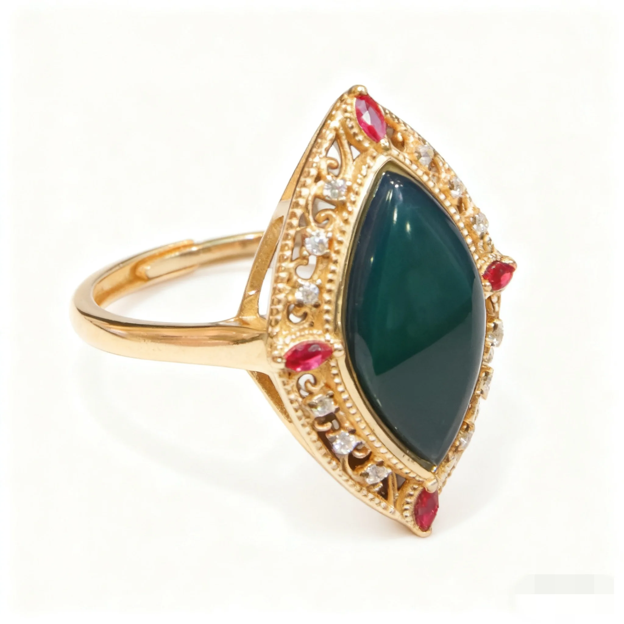 

Sterling Silver Marquise Mexican Blue Amber Ring Vintage Filigree Hollow Out Handmade Jewelry For Women Gift