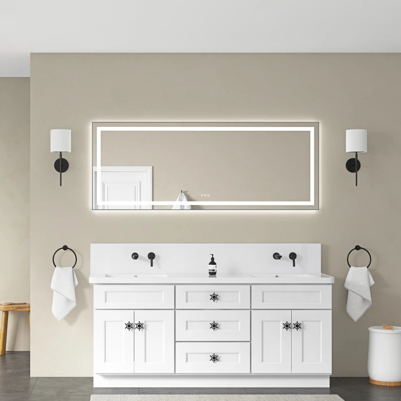 

72 x 28 Inch LED Bathroom Mirror with Front and Backlight, Wall Mounted Vanity Mirror with Aluminum Frame, Anti-Fog, Memory,