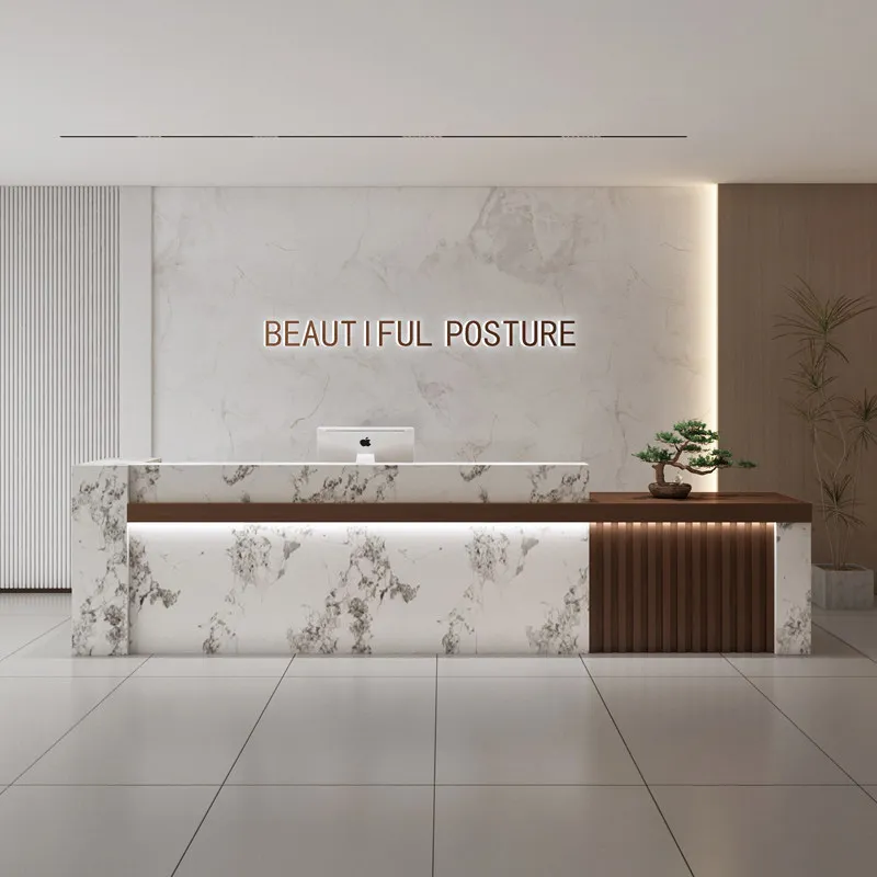 

Wood Industrial Reception Desks Beauty Company Modern Welcome Reception Desks Display Luxury Mostrador Commercial Furniture