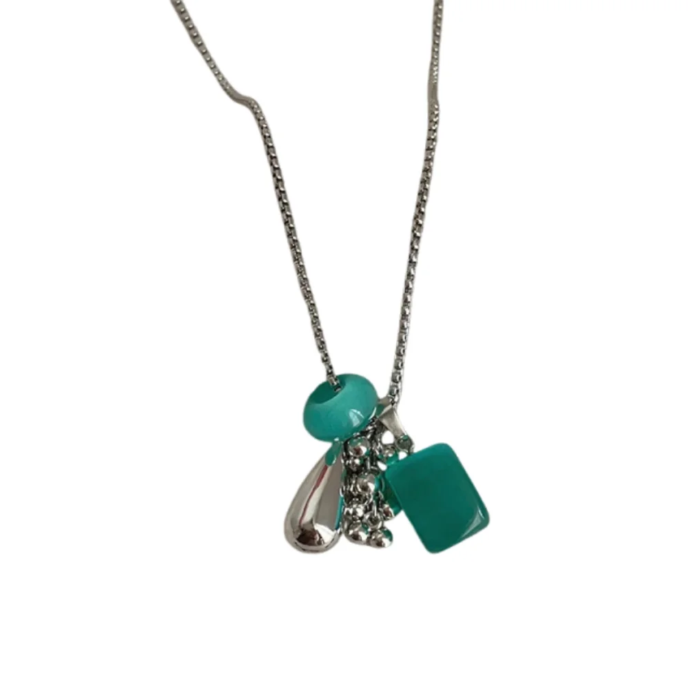 Collar con Colgante de Gota de Agua Plateado, Cadena para Suéter, Estilo Casual, Collar con Colgante de Borla, Collar con Pinchos de Uvas Coloridas, Regalo