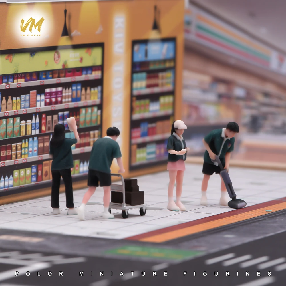 1/64 1/43 1/24 1/18 Scale Four-person Minimart Cleaning Team Female 3D Print Scene Props Figures Model For Cars Vehicles Toys