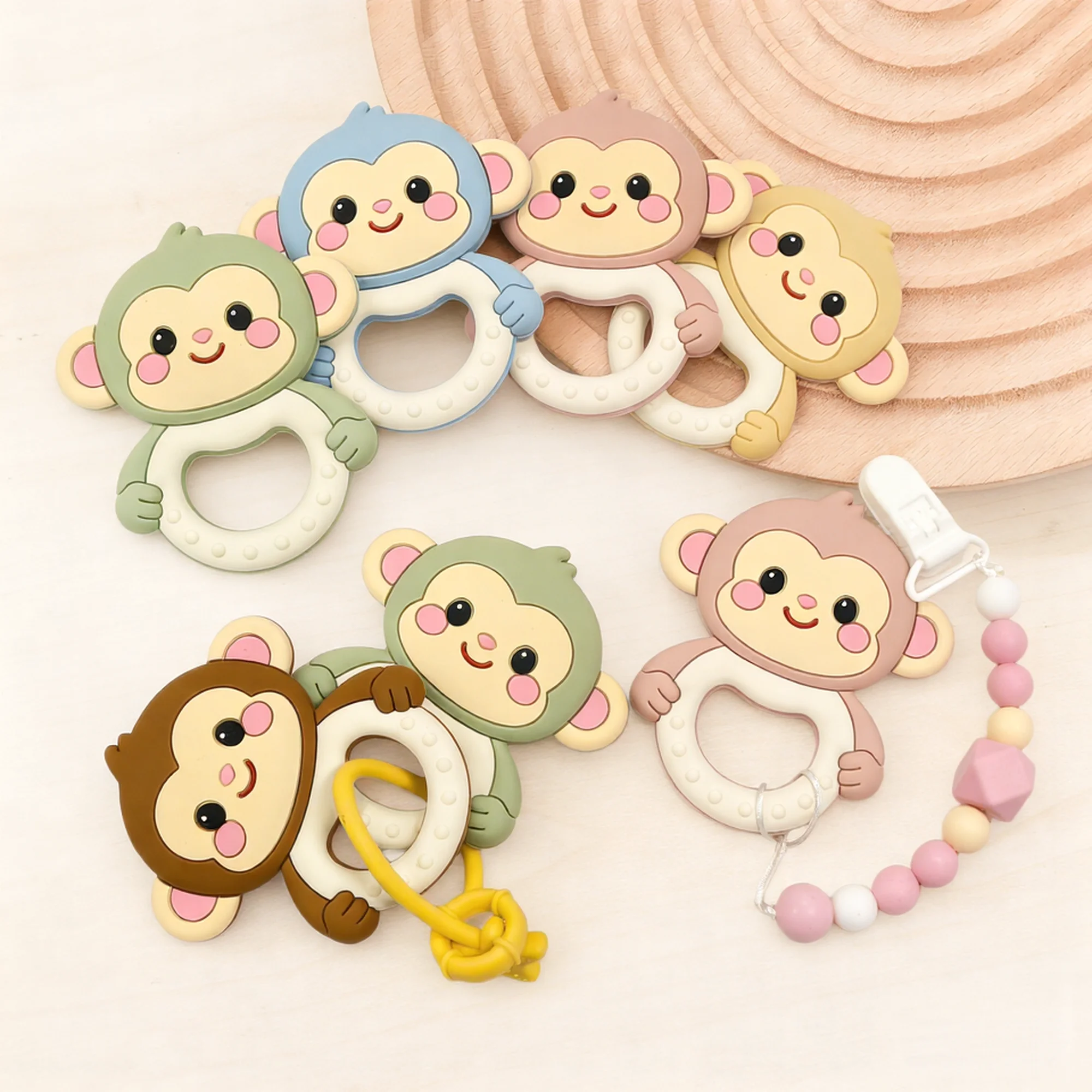 

1 шт., силиконовый прорезыватель, пищевая цепочка для соски, изготовление мультяшной обезьяны, сенсорные игрушки для малышей, силиконовые успокаивающие игрушки с животными