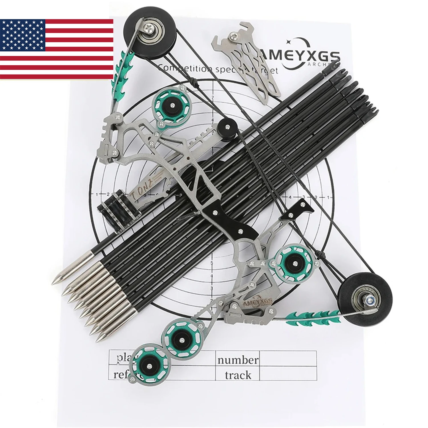 Portable Mini Compound Bow Set 11 Inch Stainless Steel Handle 10lbs Small Pulley Bow with Arrows for Indoor Outdoor Shooting Decompression Game