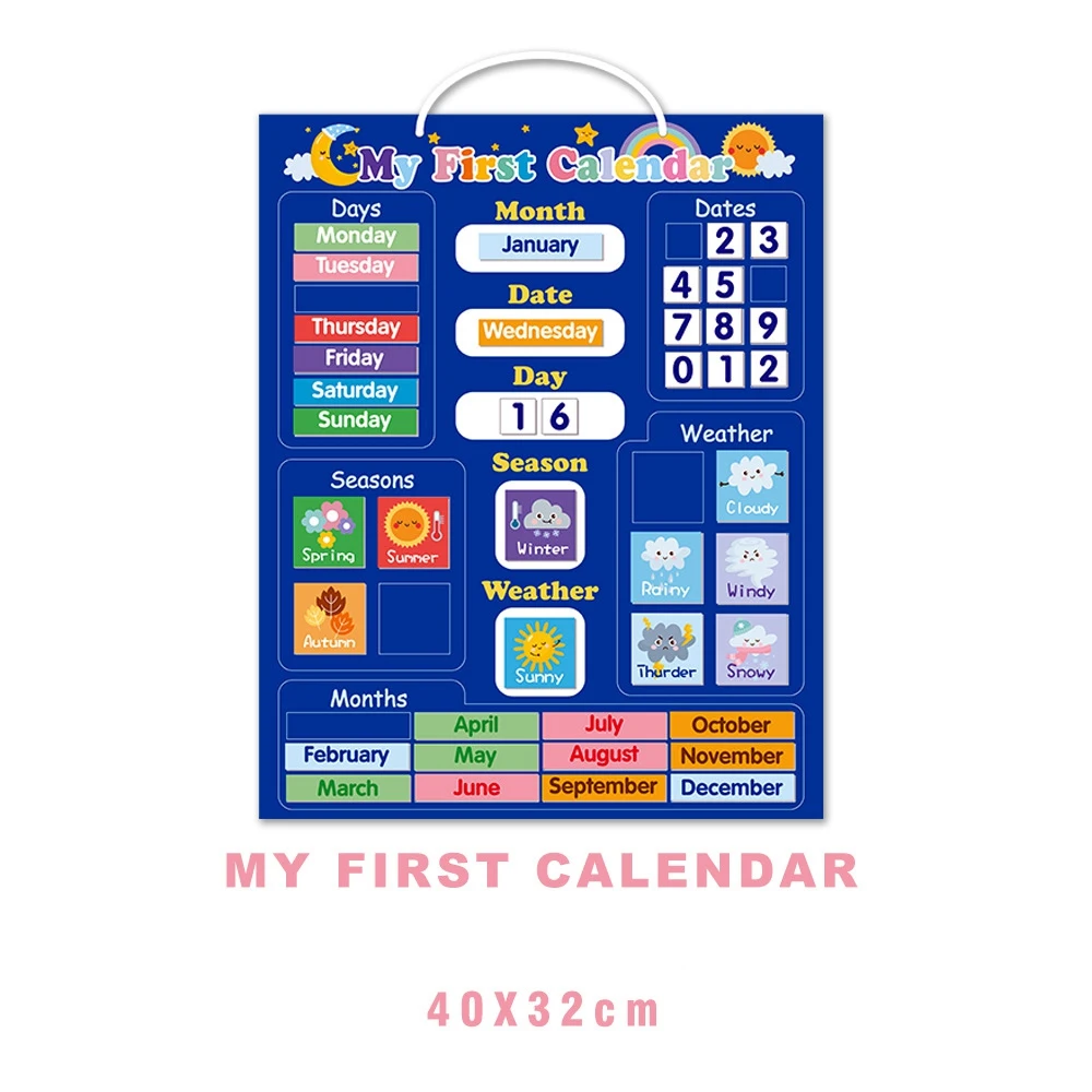 Kids Magnetic First Calendar Time Month Date Day Season Weather Learning Chart Board Early Educational Toy for Boys Girl