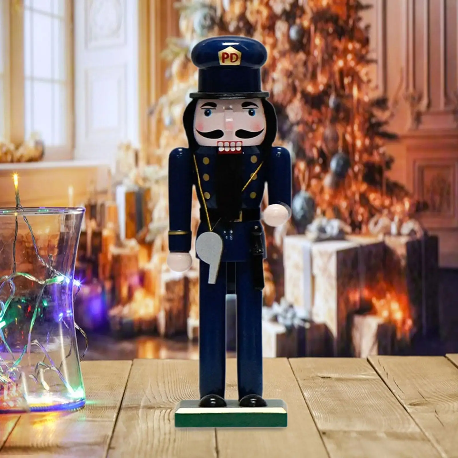 Christmas Nutcracker Figure Christmas Decoration Figure Wooden Nutcracker Police Figurine for Party Xmas Tree Home Decor