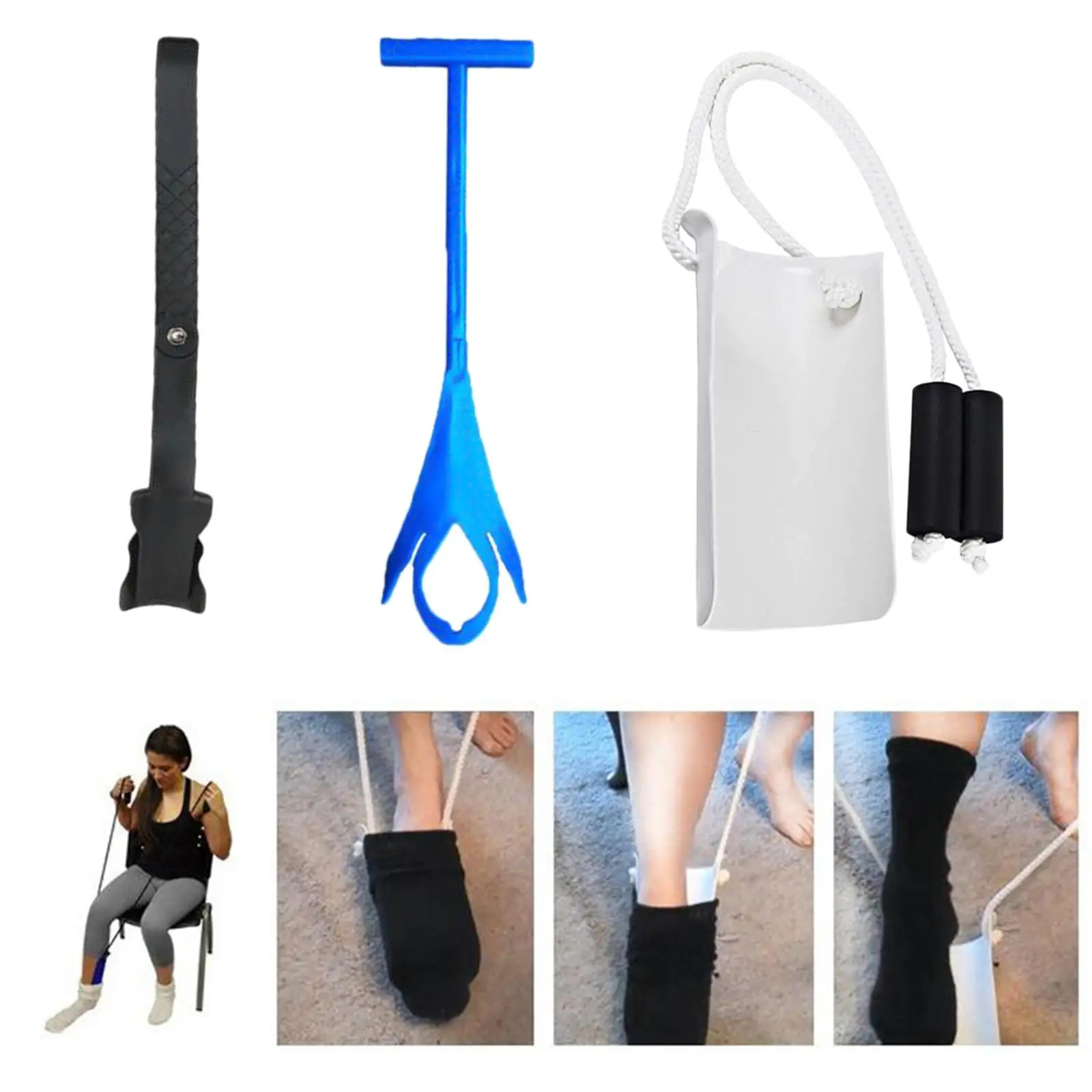 Flexible Sock Aid Device Compression Sock Helper Aids Tool with Non-Slip Foam Handles