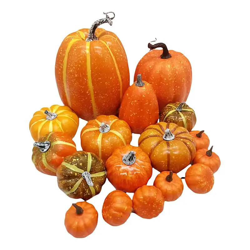 16pcs Simulation Pumpkin Model Sets Halloween Decoration Autumn Harvest Thanksgiving Simulation Foam Pumpkins Table Display Prop