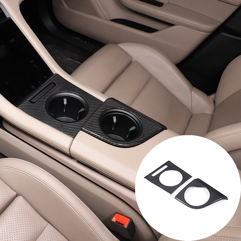 

For Porsche Taycan 2019-2025 Real Carbon Fiber Car Centre Console Armrest Box Water Cup Panel Frame Trim Sticker Car Accessories