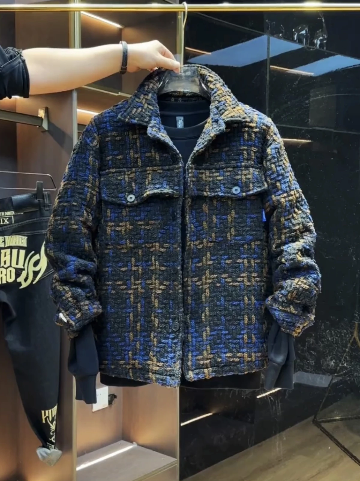 Thickened Cotton Blend Knitted Jacket Autumn Winter Warmth Resistant Flip Collar Coat for Couples Youth Fashion Long Sleeve