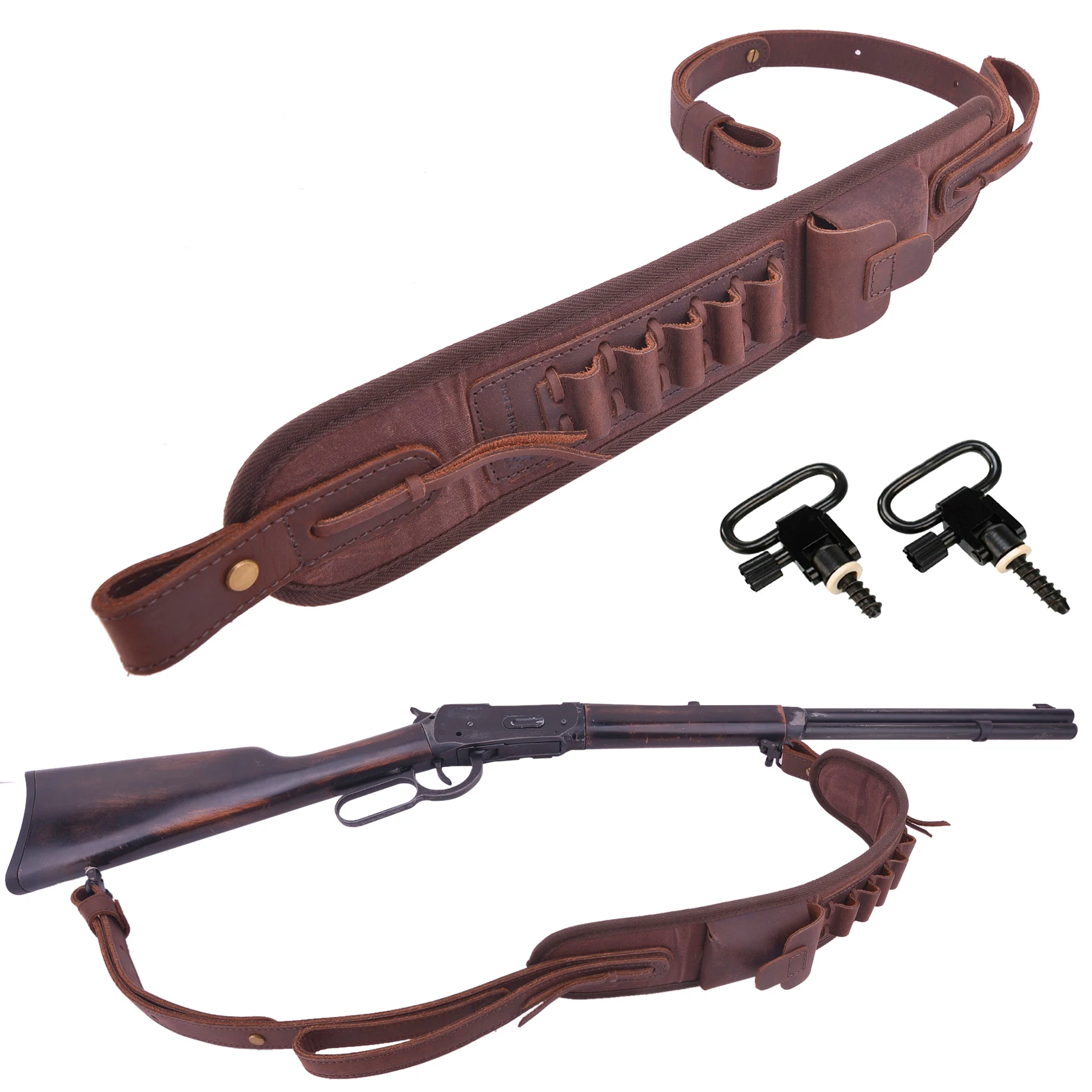 

Hunting Canvas Leather Shotgun Rifle Sling Adapter 2 Point Shoulder Strap Accesories With Swivel Gun Sand Bag Belt