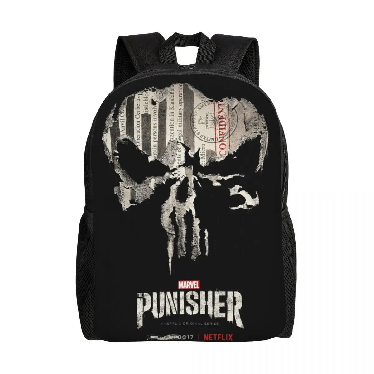 

Custom Punisher Skull Symbol Backpacks for Men Women College School Students Bookbag Fits 15 Inch Laptop Cartoon Design Bags