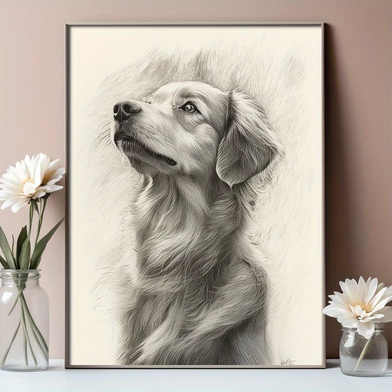 تخصيص أبيض وأسود قلم رصاص رسم نمط كلب قماش طباعة صور الزفاف الأسرة الحيوانات الأليفة جدار الفن الملصقات للديكور المنزل