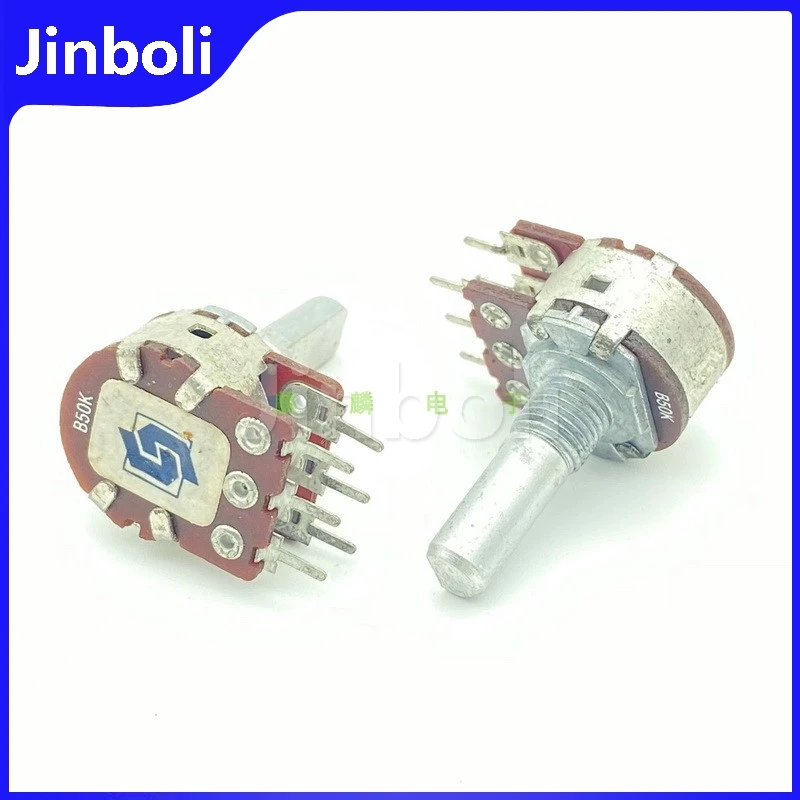 2PCS 16 Type 6Pins Double B50K Speaker Amplifier Audio Treble And Bass Volume Potentiometer With Center Positioning