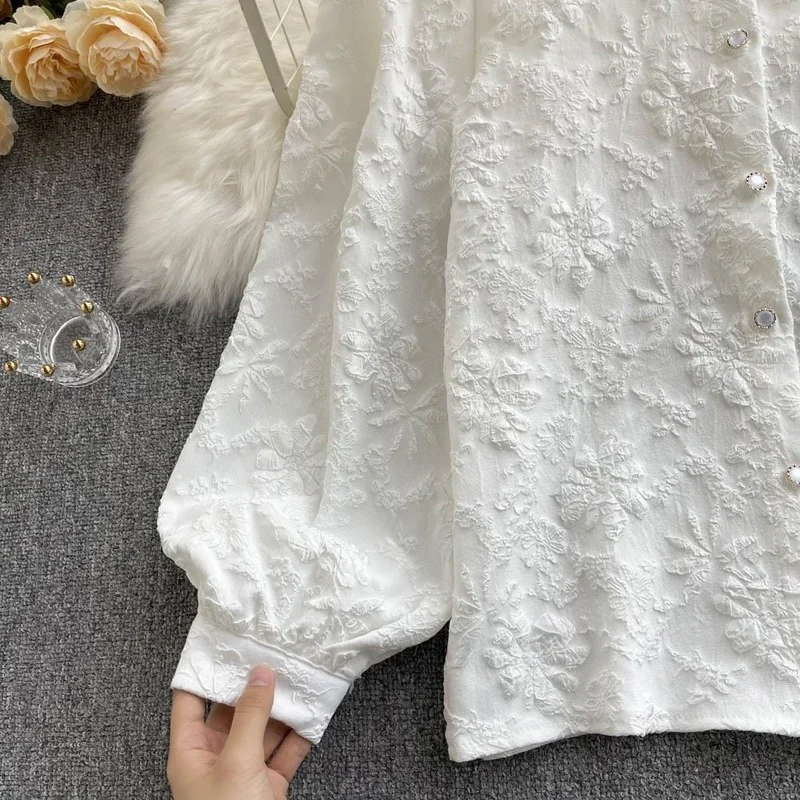 Shirts Women Pearl Appliques Retro Classic Elegant Fashion Cozy Streetwear Office Lady Korean Style Prevalent Spring New Рубашки