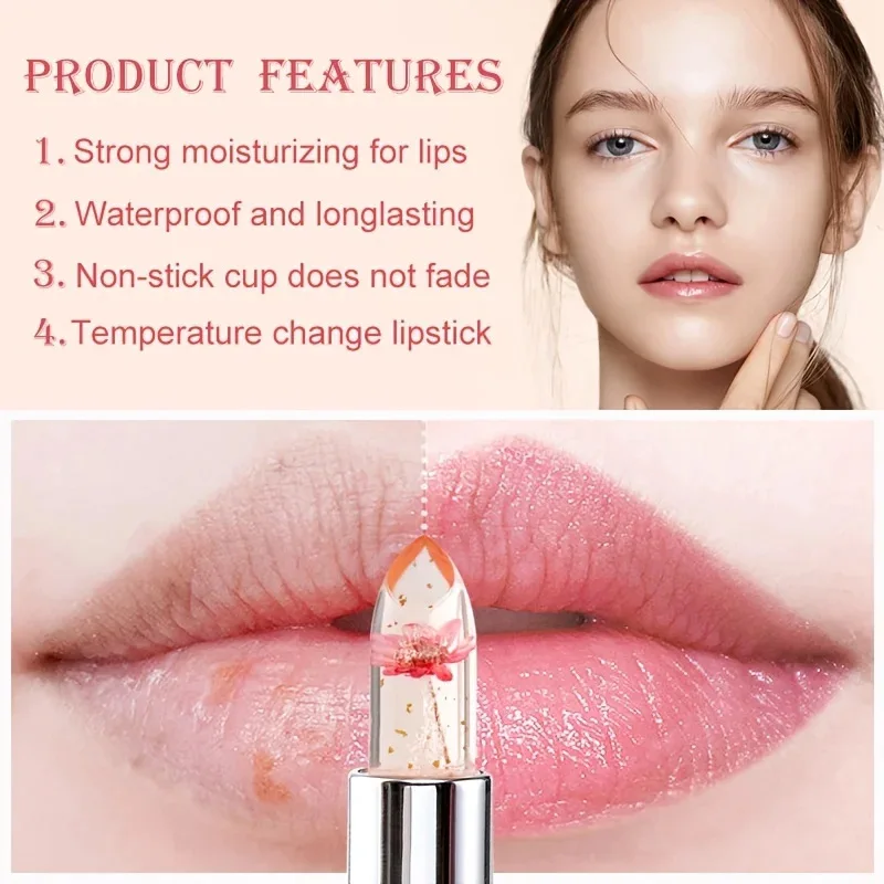 Flower Jelly Lipstick Set cambiamento di temperatura idratante Flower Lipglaze balsamo per le labbra a lunga durata Magic Color Change Lip Gloss