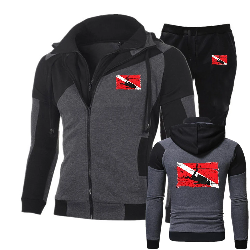 Vintage Scuba Diving Flag The new men's slant zippers suit has a unique and fashionable style hoodies Jacket
