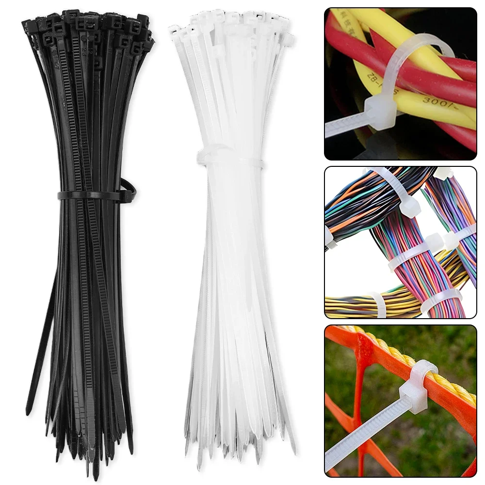 500/100Pcs Wholesale Plastic Nylon Cable Ties Self-locking Cord Straps Adjustable Cables Fastening Loop Home Office Wire Zip Tie