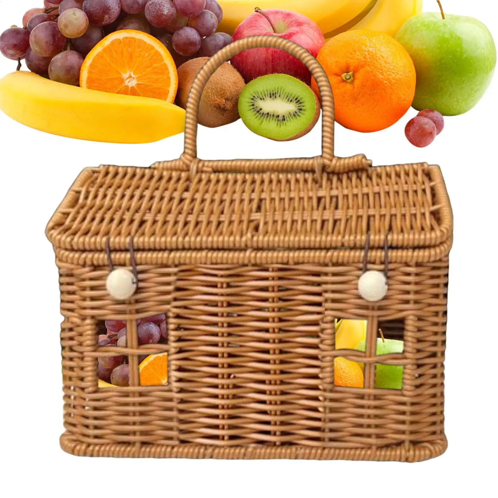 

Корзина из ротанга, винтажная форма дома, домашний декор, корзины из ротанга с крышкой для организации игрушек, туалетных принадлежностей, ткань для закусок, кемпинга