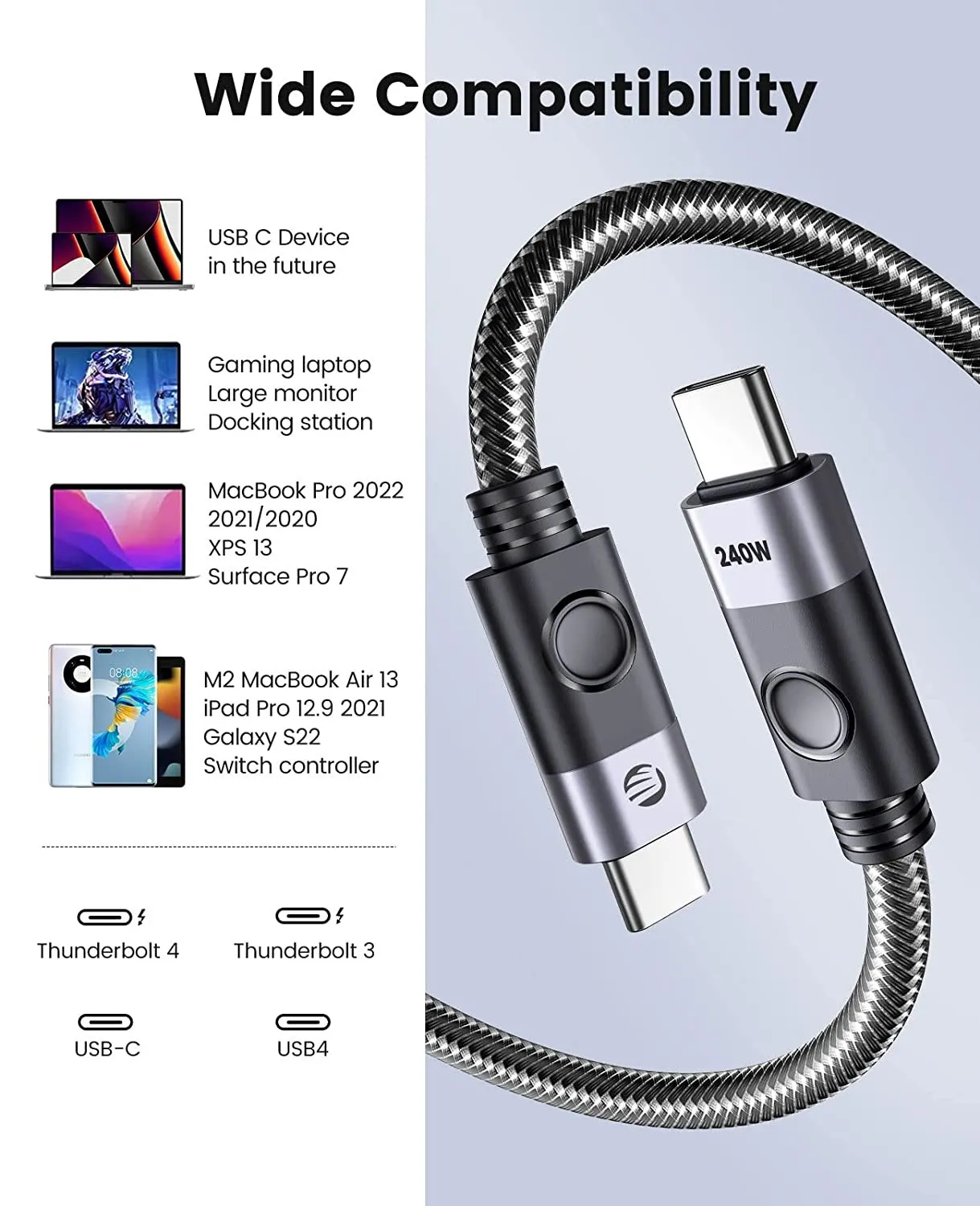 Kabel ORICO 240W przewód USB4 typu C do szybkiego ładowania 40Gbps przesyłanie danych 8K @ 60Hz do Xiaomi Huawei Switch Galaxy iPhone15 Macbook