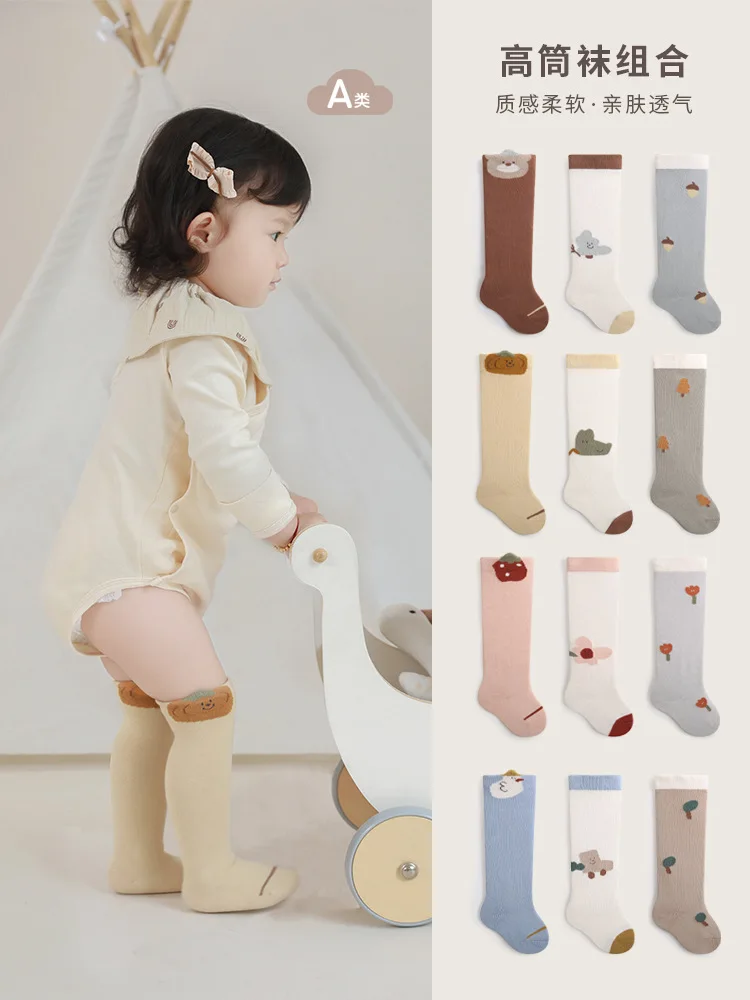 3 Pairs High Knee Socks Baby Socks Boys girls Cotton Cute Children Socks Birthday Christmas NewYear Infant Newborn Autumn Winter