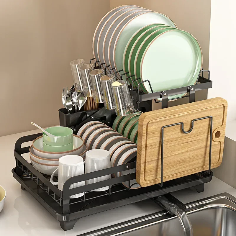 

Foldable Kitchen Bowl Rack Dish Drying Rack with Drainboard Dish Utensil Holder And Knife Slots Holder for Kitchen Accessories