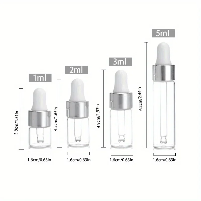 10pcs 1/2/3/5ml Empty Mini Glass Essential Oils Dropper Bottles Perfume Sample Dropper Vials For Travel Cosmetic Aromatherapy