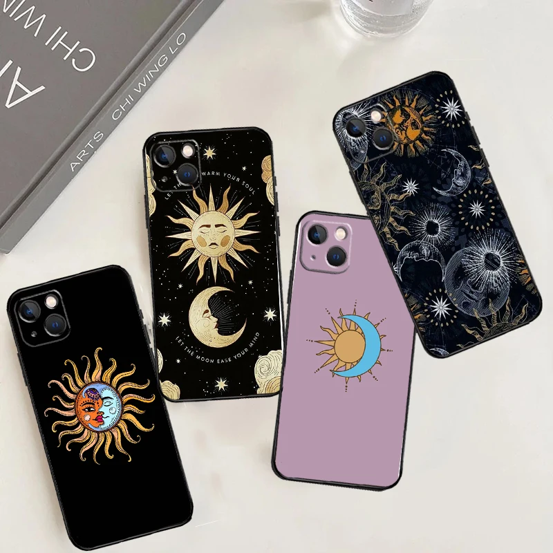 Hippie Sun and Moon Art Phone Case For iPhone 15 16 Pro Max 11 12 13 14 Pro Max 7 8 Plus X XS XR 12 13 Mini Cover