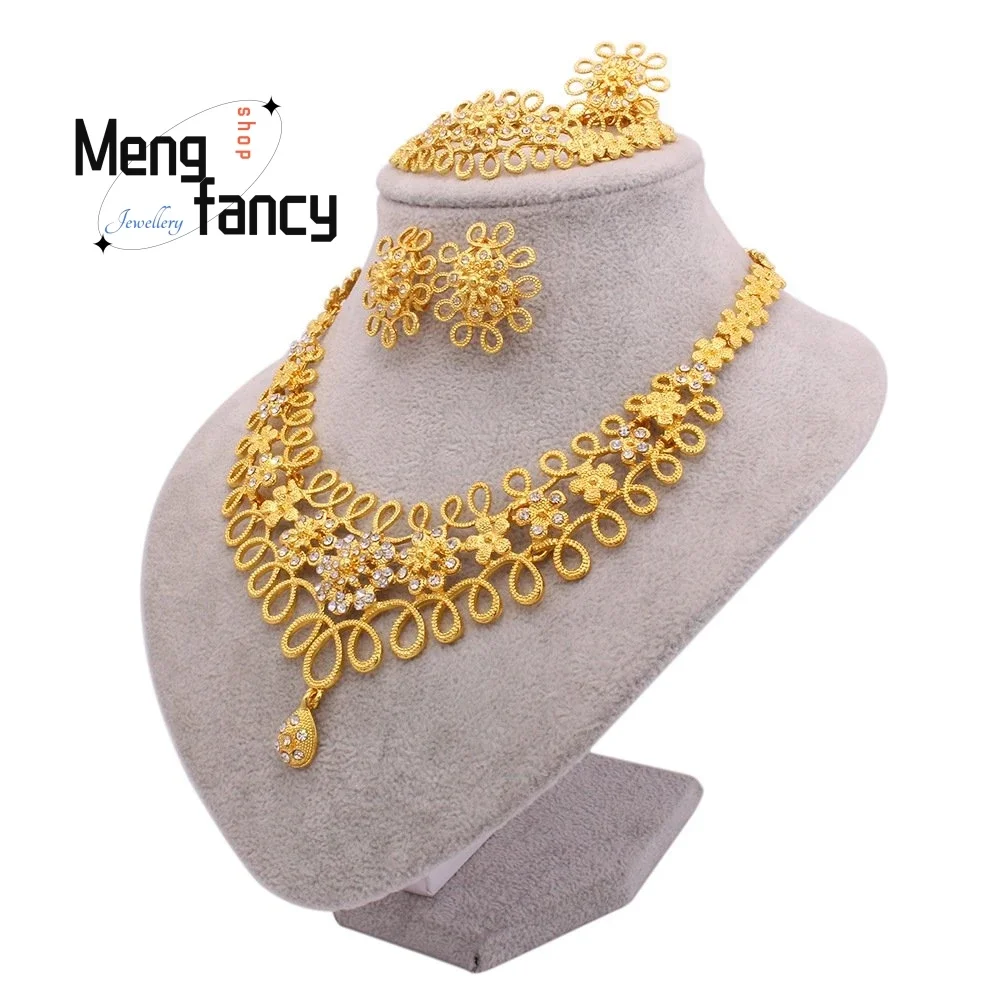 Vietnamese Sand Gold Jewellery SetSaudi Bridal Necklace Bracelet Earrings Ring Exquisite Fashion Luxury Jewelry Wedding Souvenir