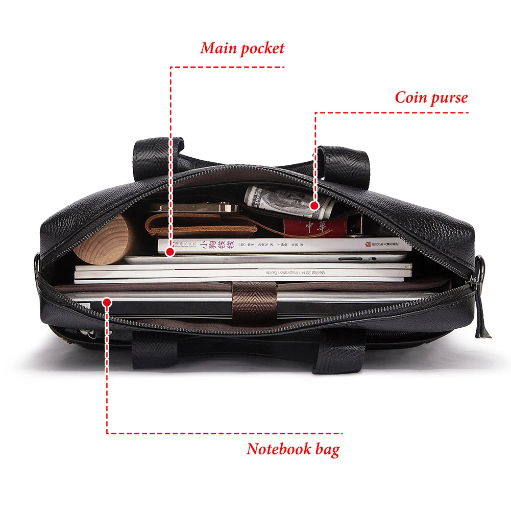 HUMERPAUL Men's Genuine Leather Briefcase Business Laptop Bag with Multiple Pockets Durable Handbag Shoulder Bags for Travel ﻿