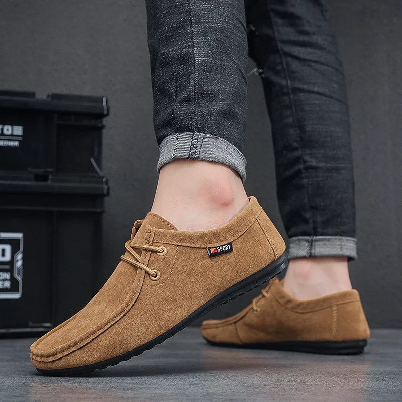 Suede Leather Loafers Men's Casual Single Foot Flat Shoes Outdoor Lightweight Walking Sports New 2025 Party Brown Formal Shoes