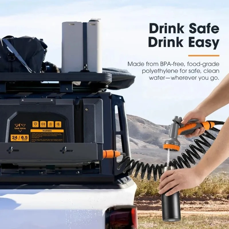 Quick Charge Pressurized Portable Water Tank 24L B-at-tery- Powered Out-door Shower Kit for Camping Hiking 4X4 Offroad
