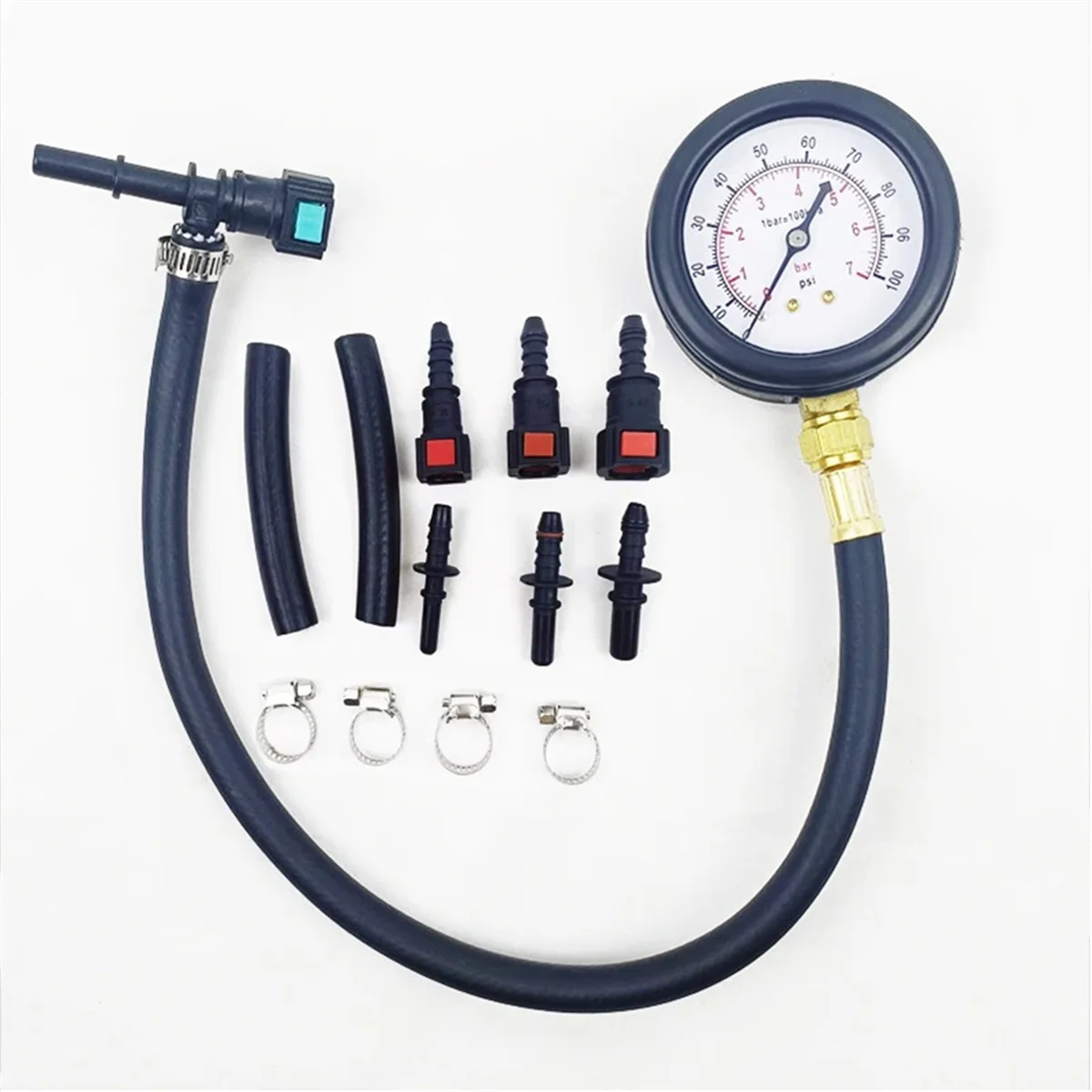 Automobile Fuel System Gasoline Pressure Gauge Motorcycle Car Pressure Tester Tool 0-100PSI 6.3/ 7.89/ 9.49 with Valve