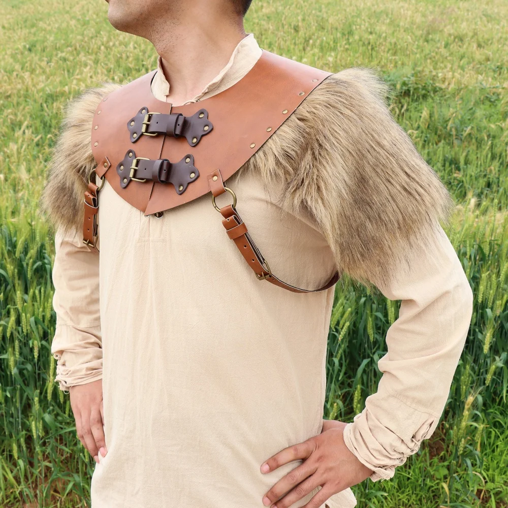 القرون الوسطى عصر النهضة هالوين فو الجلود الفراء فارس درع الرأس قابل للتعديل كيب دور اللعب زي التبعي الدعائم