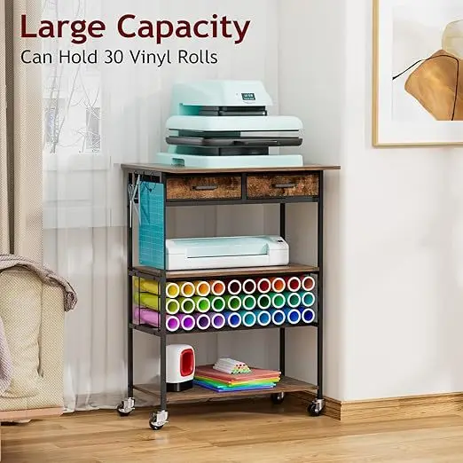 Tableside multi-functional storage cart, large capacity wheeled movable storage rack, household push storage rack