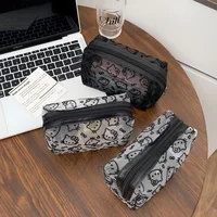 Black Mesh Cute Makeup Bag Portable Cosmetic Pouch Large Capacity Travel Toiletry Organizer