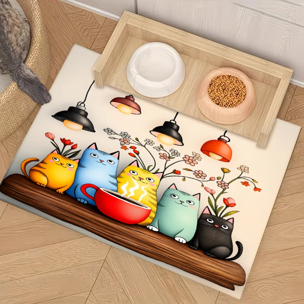 

Нескользящий коврик для кормления домашних животных с рисунком кошек, чашек, цветов и лампы, защита от брызг и скольжения, для кошек и собак, зоотовары