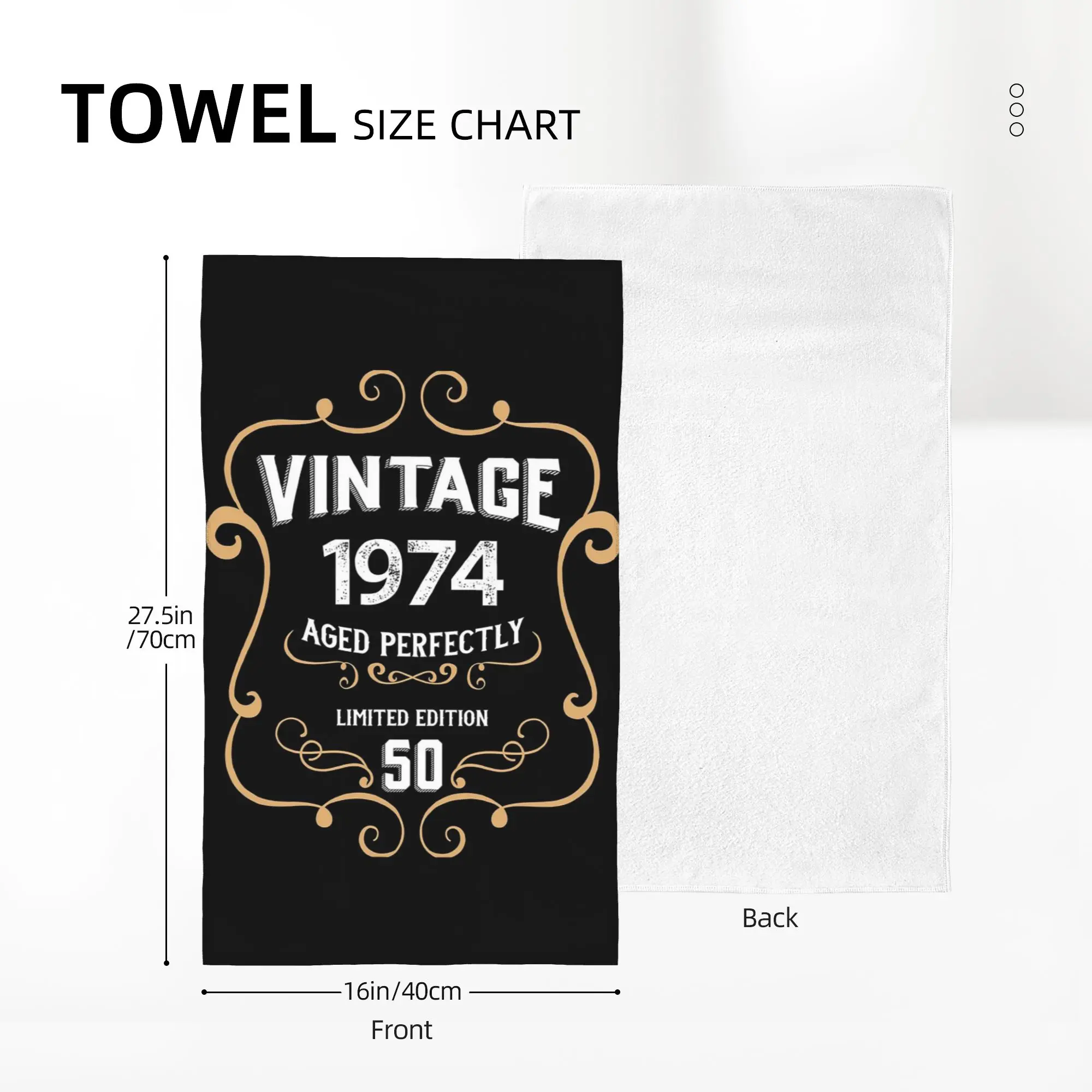 Custom 50th Birthday Vintage 1974 Aged Perfectly Gift Soft Face Towel Quick Dry Pool Bath Cotton Towels Breathable