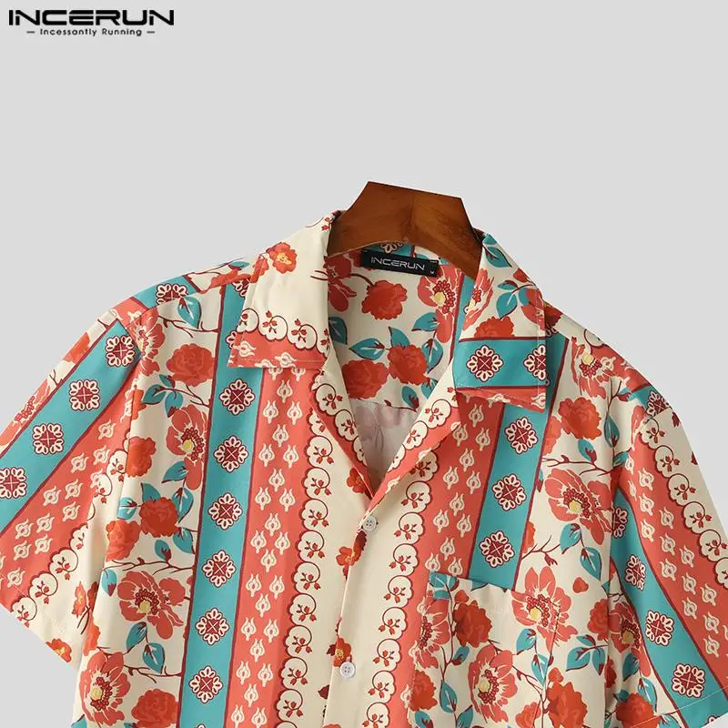 2024 Men Hawaiian Shirt Printing Lapel Short Sleeve Summer Streetwear Men Clothing Vacation Fashion Casual Shirts S-5XL INCERUN