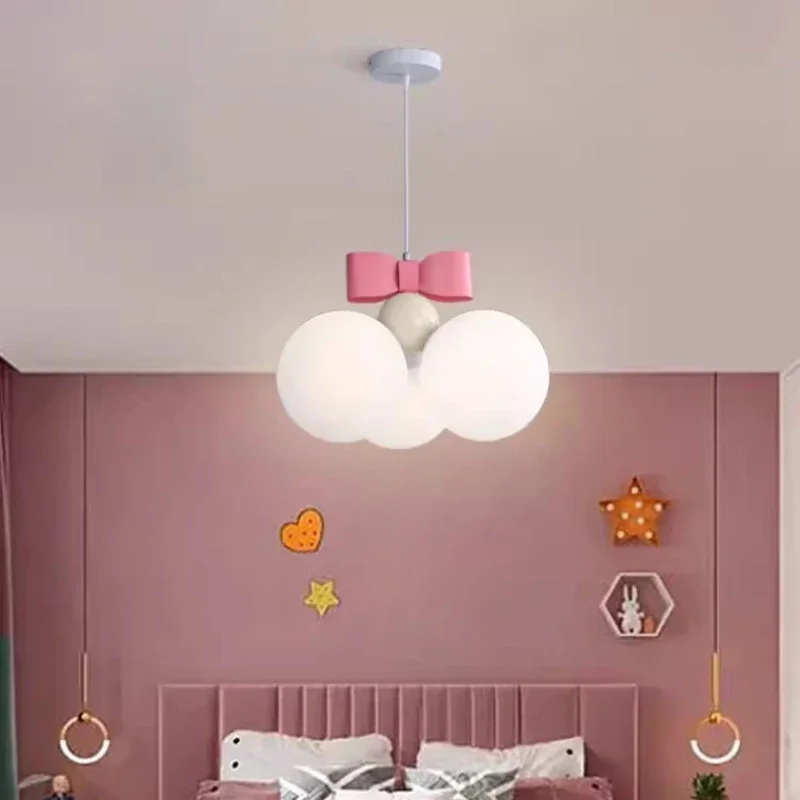 

Pink Bow Princess Room Chandeliers Cute Little Girl Bedroom Decor Lamp Simple Modern Romantic Children's Room Nursery Chandelier