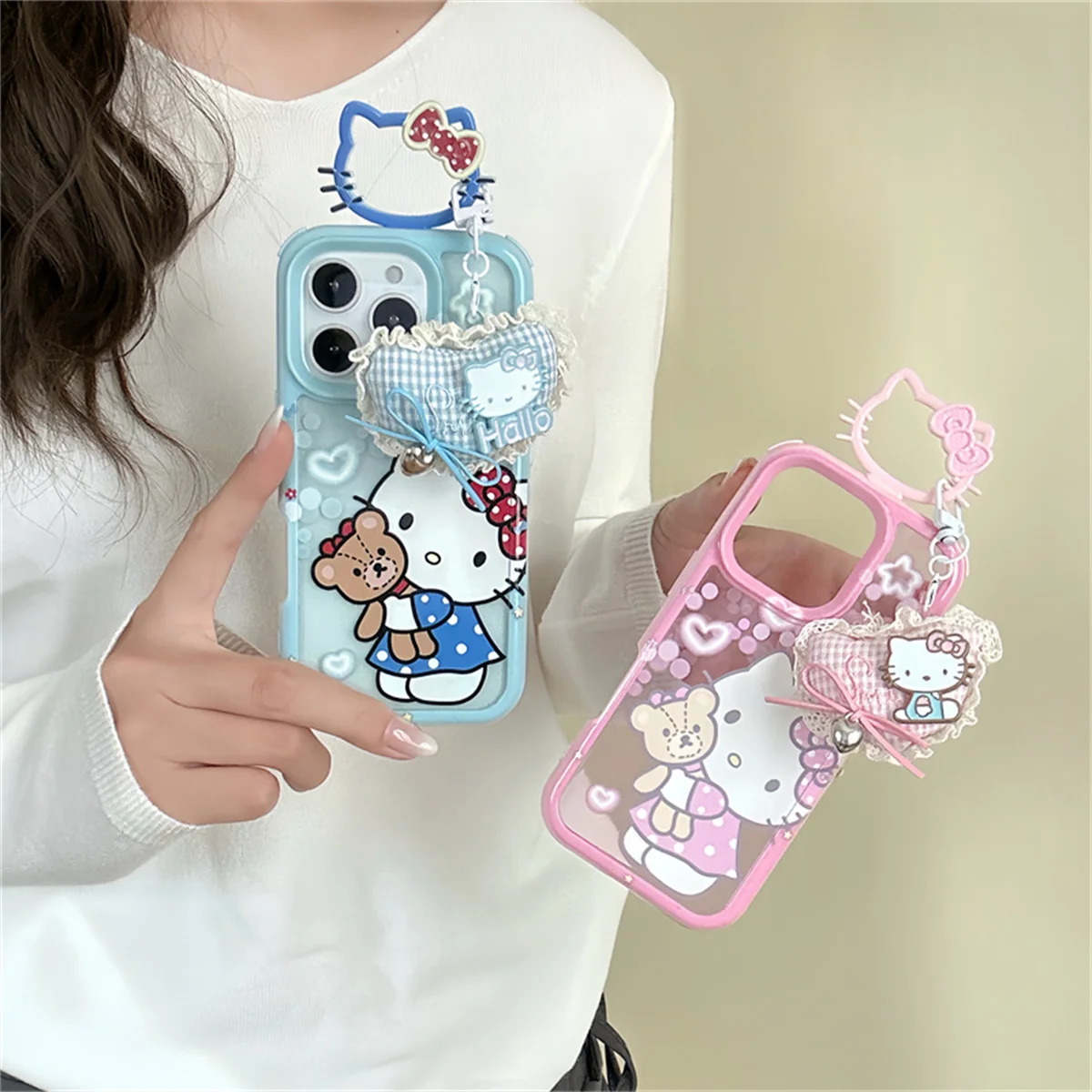 

Kawaii Cartoon Hellokitty Phone Case For iPhone 16 Pro 15 14 Pro Max Back Cover with Ring Shockproof Cute Protective Cases