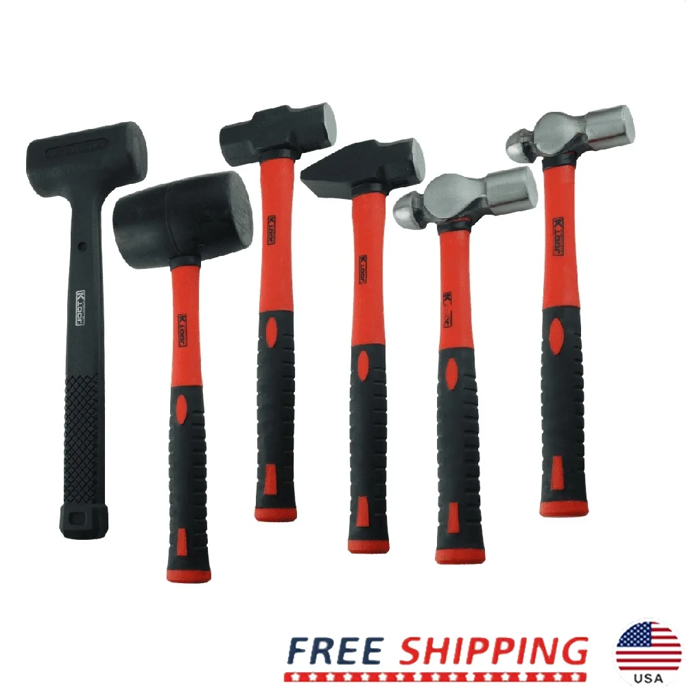 

6 Piece Hammer Set Carbon Steel Forged Ergonomic Fiberglass Handles Sledgehammer Mallet Dead Blow Ball Peen Ideal DIY Repair