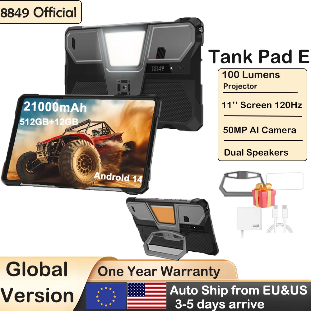 

8849 TANK PAD E Unihertz Rugged Projector Tablet Android 21000mAh 512GB 120Hz 24GB Smart Pad 50MP 10.95 inch Phone Tablet 2025