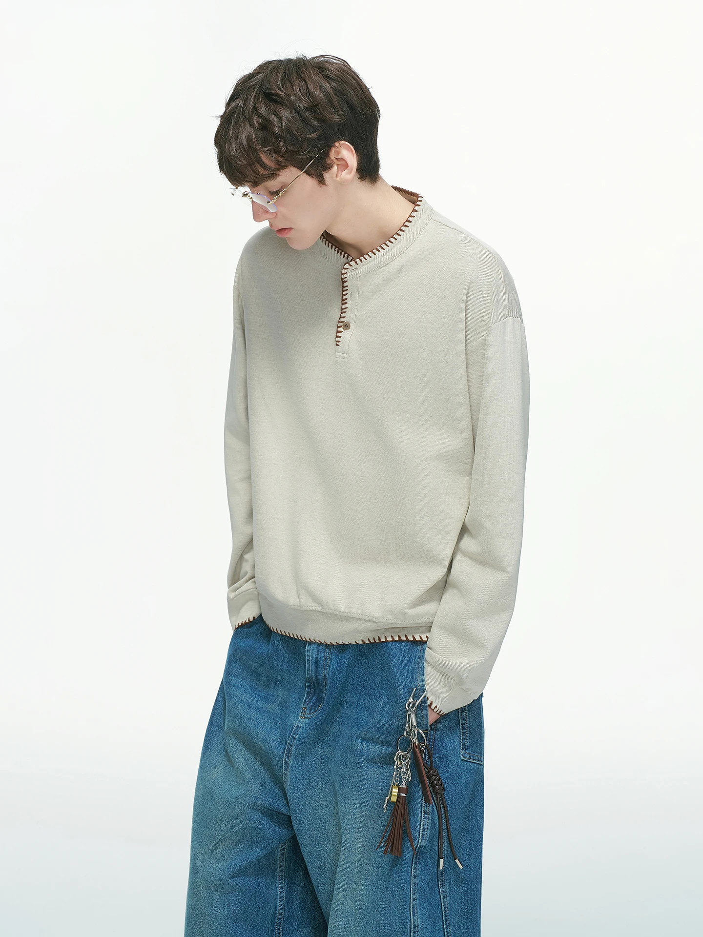 Dream Made Knitted Long Sleeve Henry Collar Sweatshirt Men's Base Layer Shirt Casual Comfortable Warm Polyester Blend T-Shirt