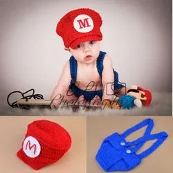 Super Bros Crochet Newborn Baby Photo Props Infant Beanie Hat&Diaper Cover Set Knitted Cartoon Boy Photo Costume H252