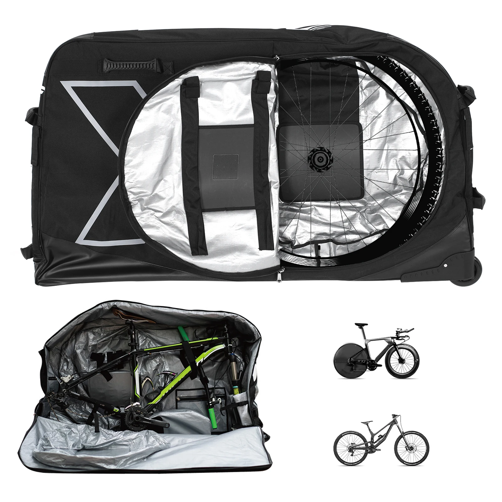 

Водонепроницаемый защитный чехол для транспортировки велосипедов из нейлона 900D с колесами для горных велосипедов 26/27.5/29 дюймов и шоссейных велосипедов 700C