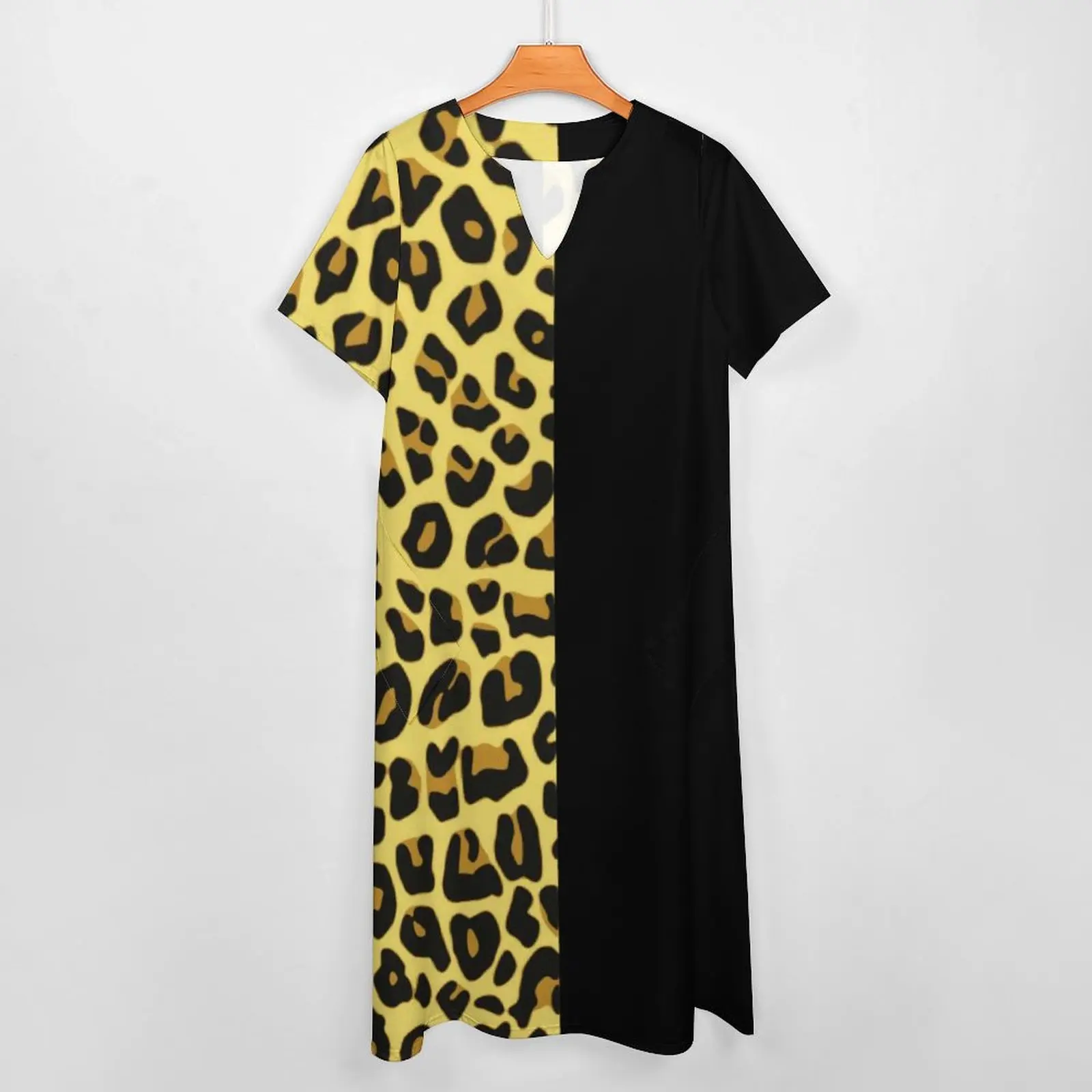 Gold Two Tone Dress Cute Cheetah Print Party Maxi Dress V Neck Graphic Bohemia Long Dresses Street Style Oversize Clothes