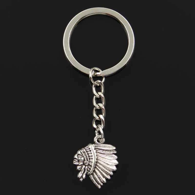 Fashion Keychain 21x18mm Indian Chief Head Silver Color Pendants DIY Men Jewelry Car Key Chain Ring Holder Souvenir For Gift