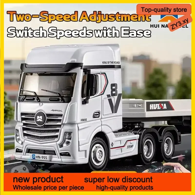 Hui Na Model 1 64 Rc Flatbed Tractor Truck Mini Twelve Channel Remote Control With Light Sound High Low Speed Servo Desktop